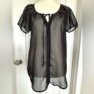 Old Navy Black Sheer Button-Front Blouse | XS